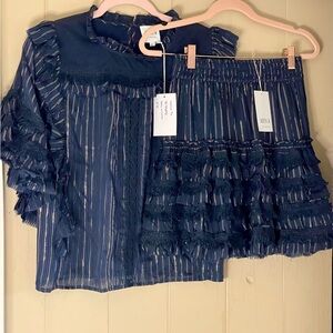 MISA Los Angeles NWT Ashlyn Top and Giulia Bottom Set in XS Beachy Boho Metallic